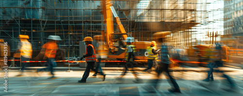 Image of the movement of engineers and construction workers in the construction zone. Ai generate.
