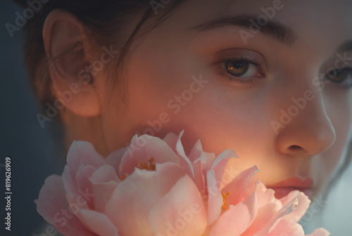 beautiful girl with flower. sensual lovely young woman portrait