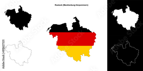 Rostock (Mecklenburg-Vorpommern) blank outline map set