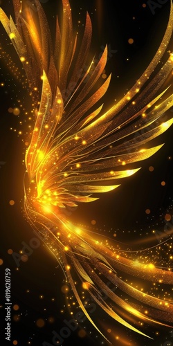 Abstract Wing. Gold Wings Design with Glowing Effect on Background