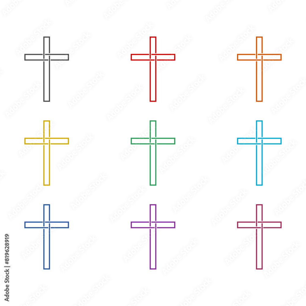 Simple golden cross icon isolated on white background. Set icons colorful