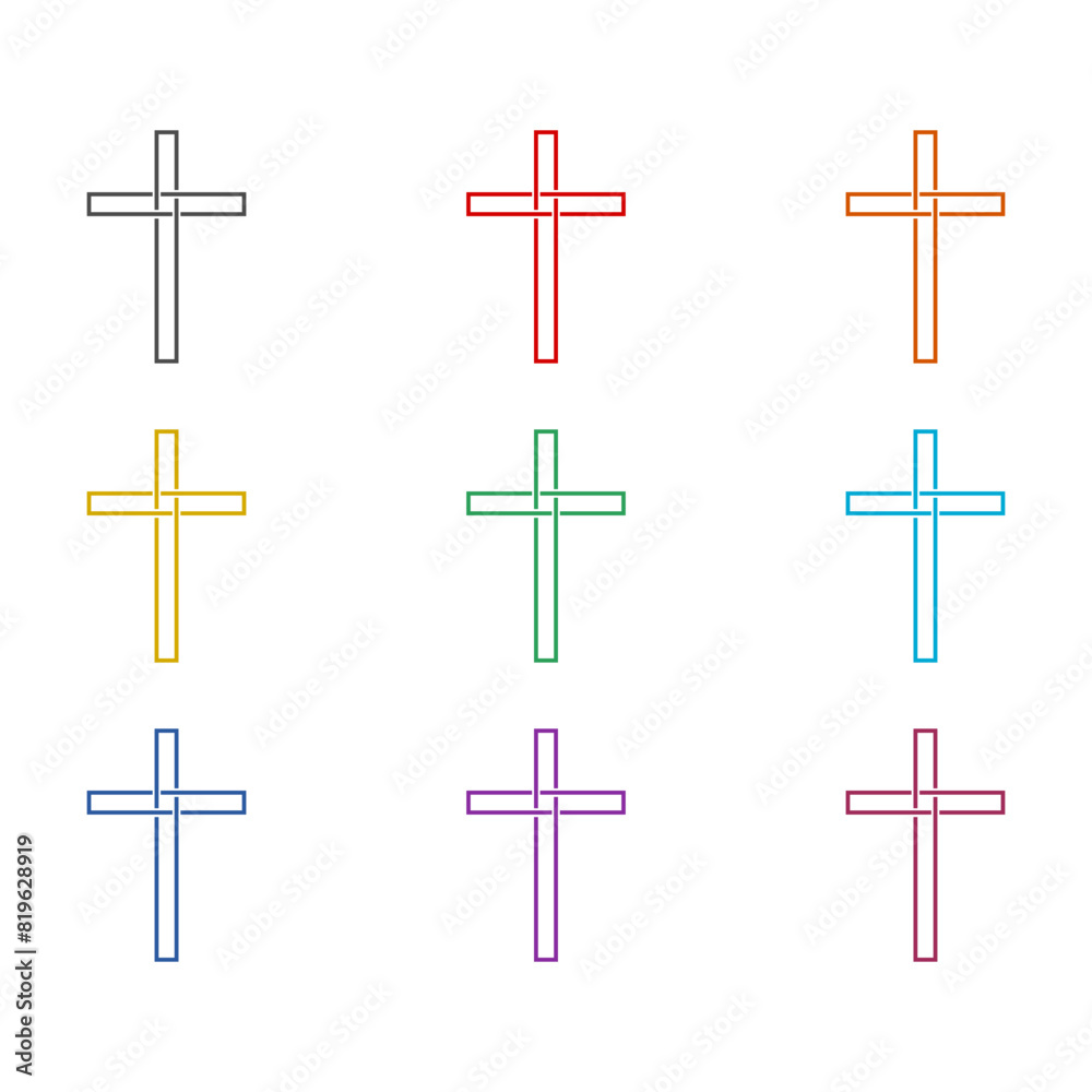 Simple golden cross icon isolated on white background. Set icons colorful Simple golden cross icon isolated on white background. Set icons colorful