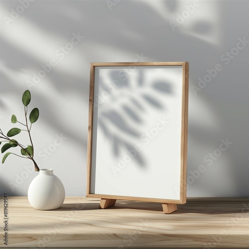 Small standing frame mockup, wall poster frame, simple home room background
