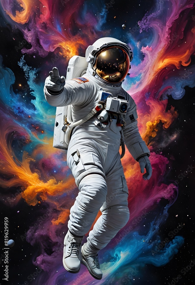 Fototapeta premium Astronaut Exploring the Colorful Cosmos