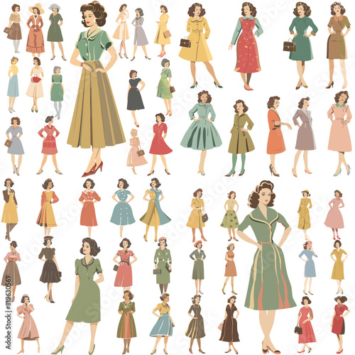 collection of images of women in various retro fashions from the 1950s