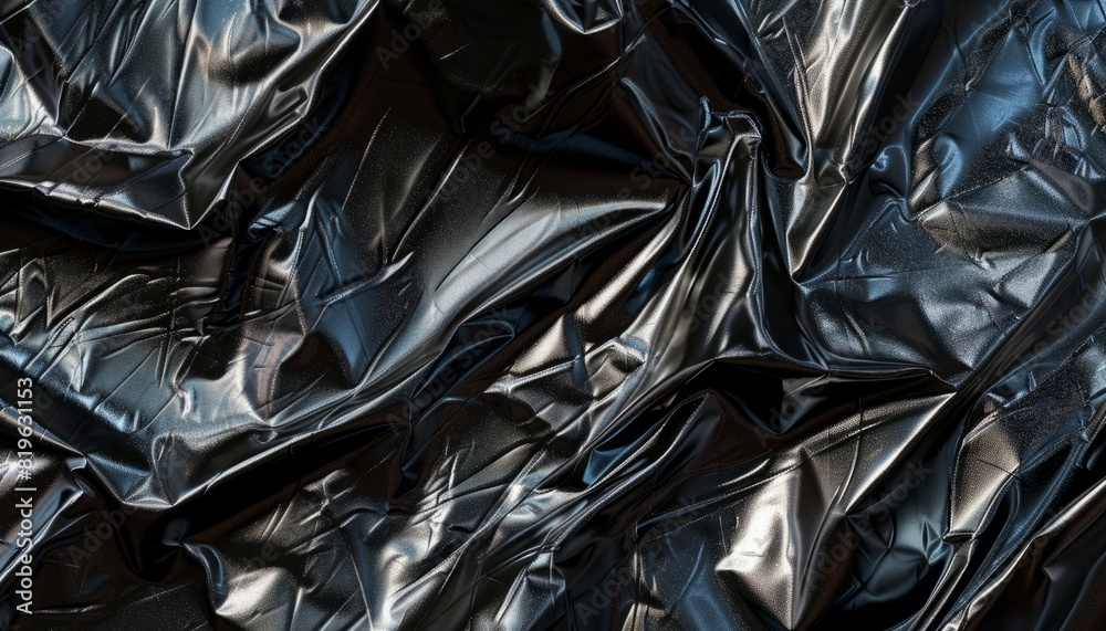 A texture of black plastic wrap with a transparent and wrinkly effect, suitable for packaging or industrial design projects A texture of black plastic wrap with a transparent and wrinkly effect, suitable for packaging or industrial design projects