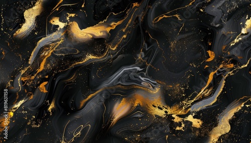 An abstract background featuring black marble with gold liquid patterns, ideal for luxurious or artistic wallpaper designs