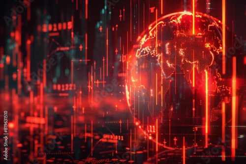 Wallpaper Mural Global economic recession, stock market crash and inflation concept with digital falling down red candlestick and diagram on globe dark background. 3D Rendering Torontodigital.ca