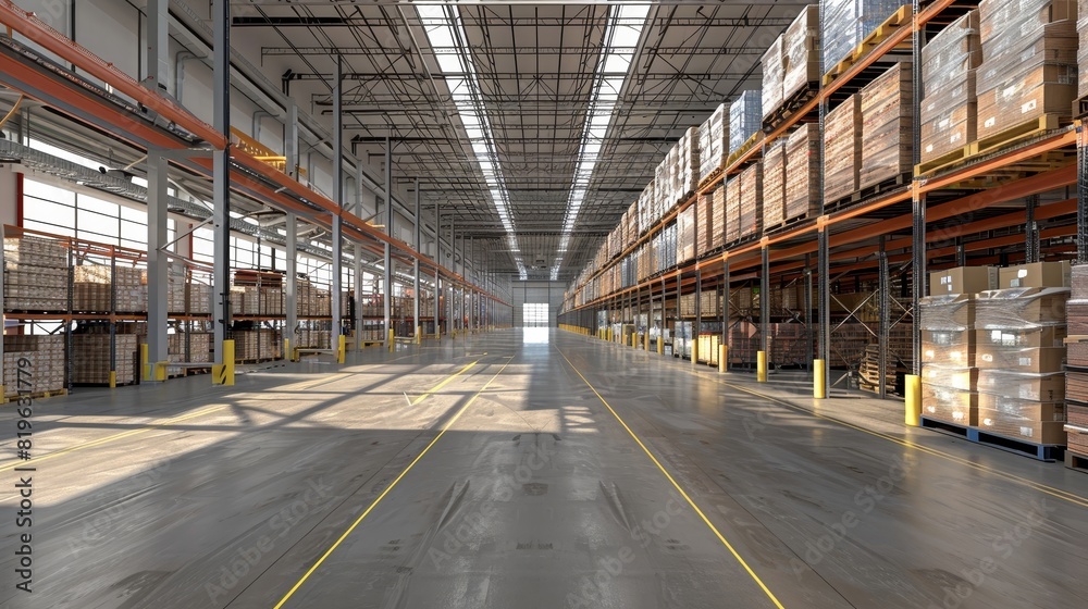 A warehouse with many shelves and boxes A warehouse with many shelves and boxes