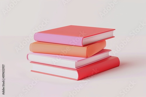 3D Render of Pink, Red, and Orange Books, Exuding Minimalistic Simplicity