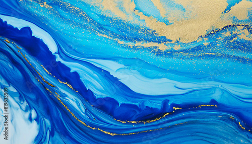 Very beautiful blue paint with the addition of gold powder photo