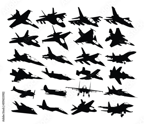 The big set silhouettes of military fighters.