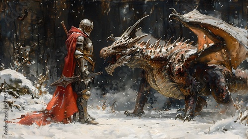 The dragon’s flames melted the snow around them, creating a stark juxtaposition with the winter landscape in the painting.