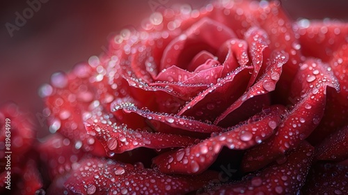 Macro Dewdrops on Vibrant Red Rose Petals Romance.