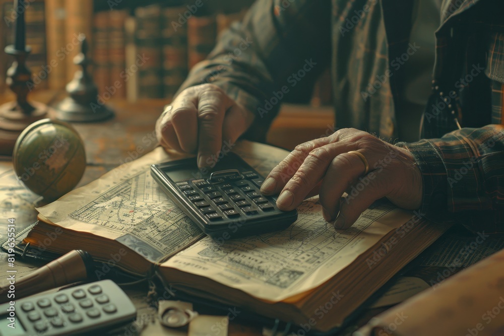 © Daria - Determined character focused on solving challenging math problem using a calculator