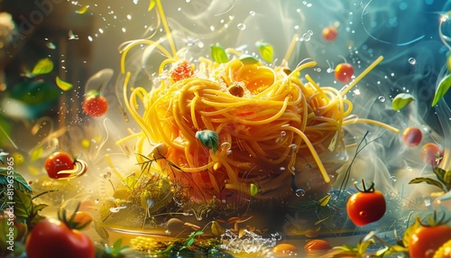 A thematic background for a spaghetti recipe, featuring relevant culinary imagery or elements to enhance food-related content