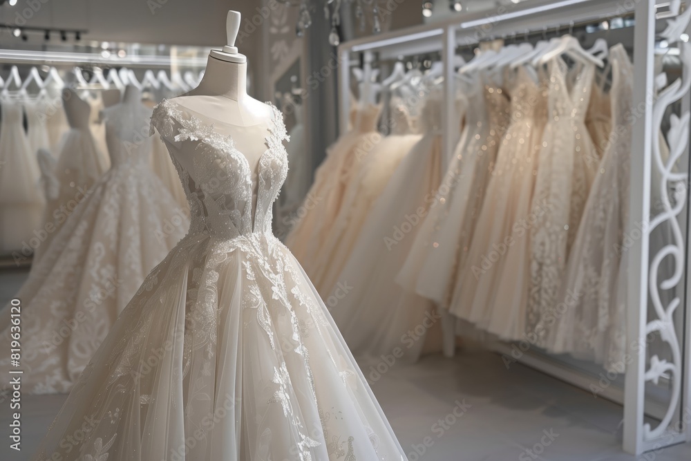 A store with a display of wedding dresses A store with a display of wedding dresses