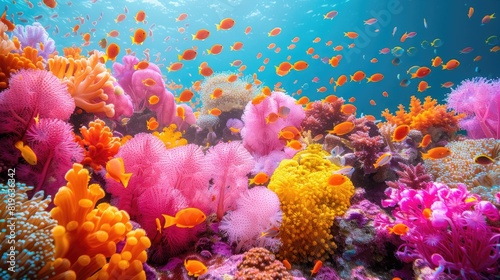 Colorful coral reef close-up showcasing vibrant marine biodiversity.