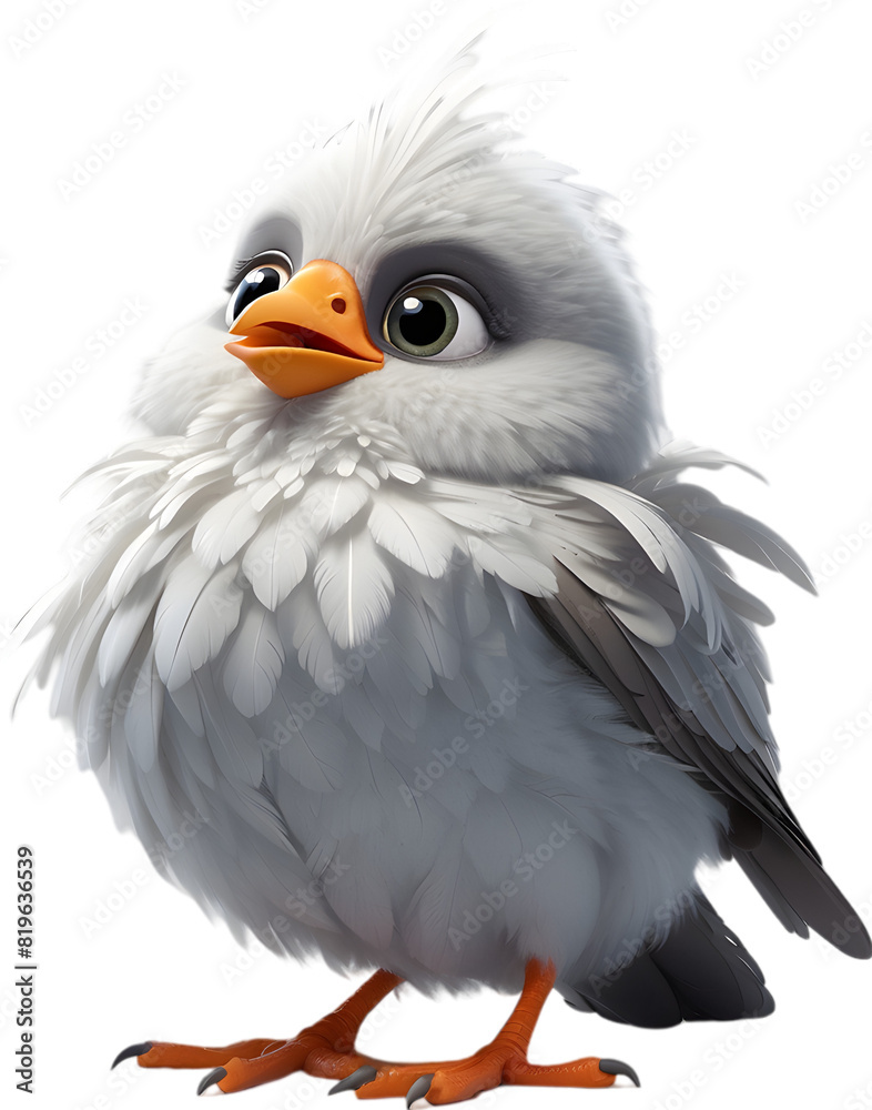 A cute cartoon-style bird with fuzzy gray feathers. A cute cartoon-style bird with fuzzy gray feathers.