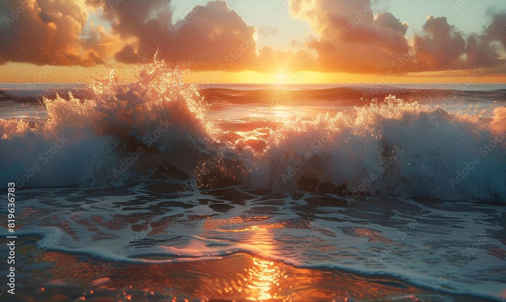 the sun is setting over the ocean waves in the ocean dramatic sunrise over the calm of the ocean nature abstract beauty Vacation adventure travel tropical extreme surfing sport vibe.