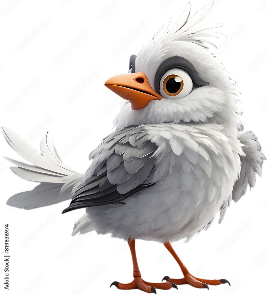 Obraz premium A cute cartoon-style bird with fuzzy gray feathers. 