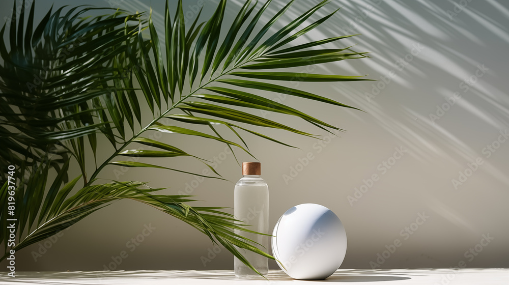 Green palm leaves in the vase on the light background Green palm leaves in the vase on the light background