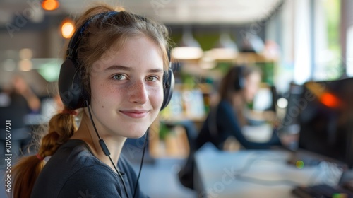 Young Woman with Headphones Smiling