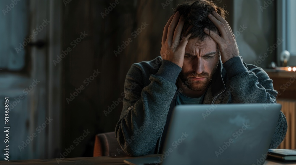 Man Overwhelmed by Computer Work Man Overwhelmed by Computer Work