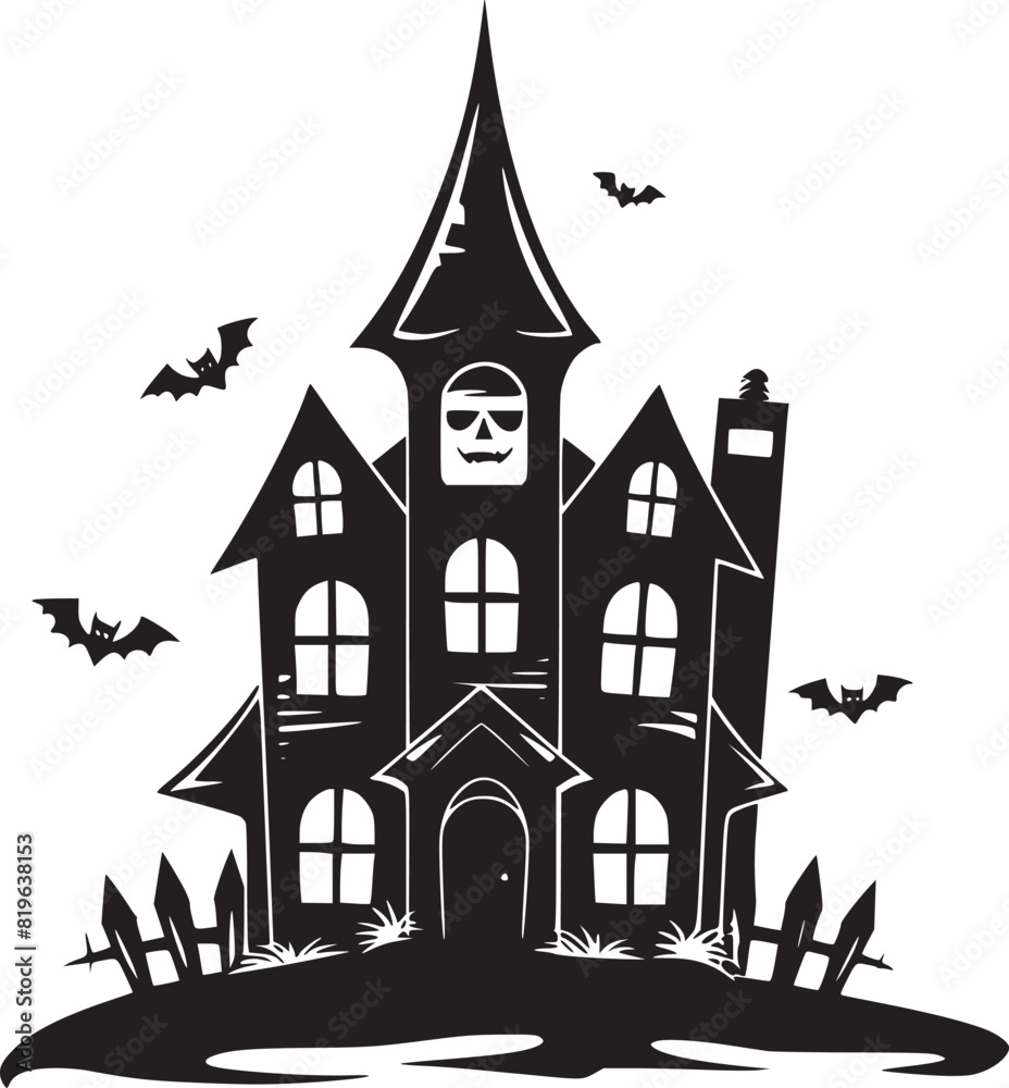 Creepy Halloween haunted castle black silhouette. Halloween vector illustration. Creepy Halloween haunted castle black silhouette. Halloween vector illustration.