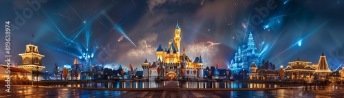 Nighttime Spectaculars Capture the splendor of nighttime spectaculars at Shanghai Disneyland with images of fireworks displays, light shows, and projection mapping extravaganzas illuminating the parks photo