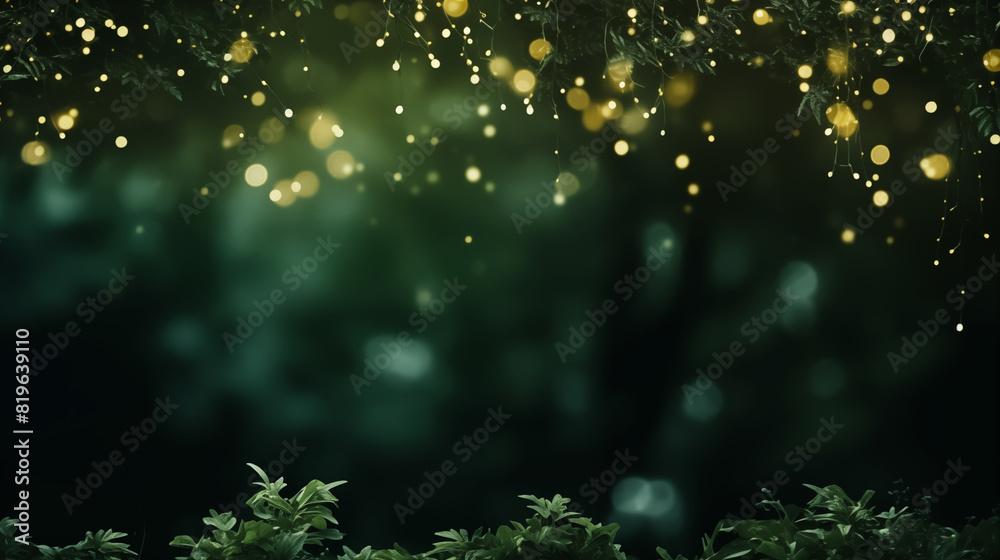 Illustration of magical moment in a forest, leaves and golden stars and bokeh Illustration of magical moment in a forest, leaves and golden stars and bokeh