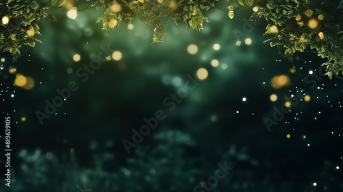 Illustration of magical moment in a forest  leaves and golden stars and bokeh