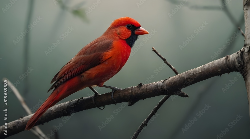 Bright Red Bird Vibrant red bird resting on a branch against a hazy backdrop Bright Red Bird Vibrant red bird resting on a branch against a hazy backdrop