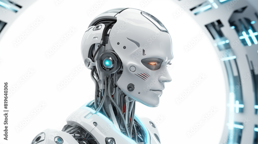 White robot cyborg. Concept of Artificial intelligence and technology White robot cyborg. Concept of Artificial intelligence and technology