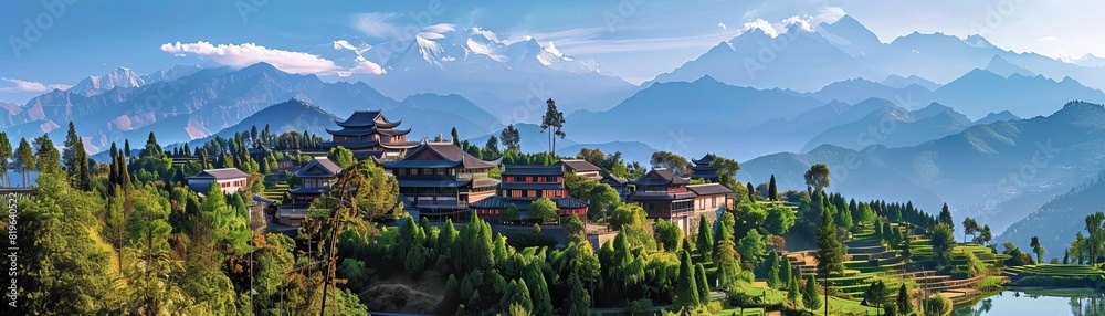 Scenic Hiking Trails Capture the beauty of scenic hiking trails around Lijiang Old Town with images of visitors trekking through lush forests, terraced fields, and alpine meadows, enjoying panoramic v