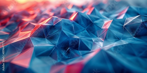 Multilayered blue and red abstract design with dynamic shapes and textures