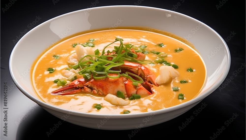 Lobster Bisque, classic creamy and smooth, seasoned soup from lobster and aromatics, cinematic food photo Lobster Bisque, classic creamy and smooth, seasoned soup from lobster and aromatics, cinematic food photo