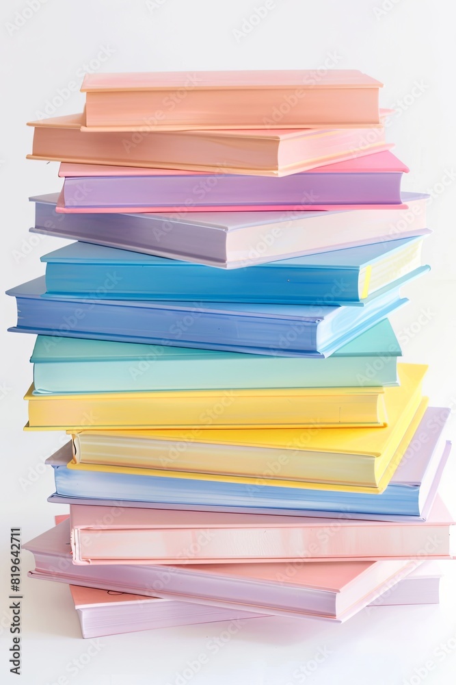 Stack of children's books in pastel colors against white background. Whimsical and delightful. Stack of children's books in pastel colors against white background. Whimsical and delightful.