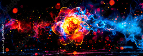 Abstract background on energy and science. Atoms and particles. photo