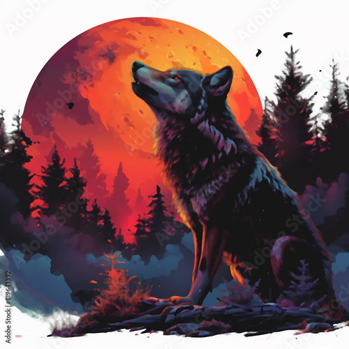 Wolf mit Vollmond