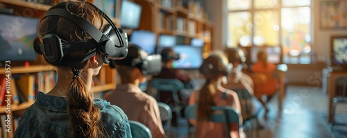 Students Using VR Headsets in Modern Classroom