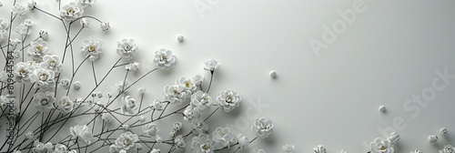 A white wall covered in a variety of white flowers in full bloom photo