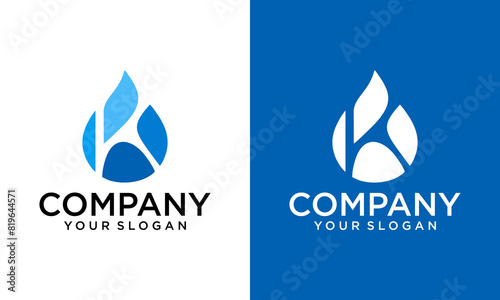 Creative Letter K and water drop logo design template.