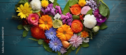 Wallpaper Mural Creative summer love concept depicted by heart shaped arrangement of colorful flowers and leaves perfect for a copy space image Torontodigital.ca