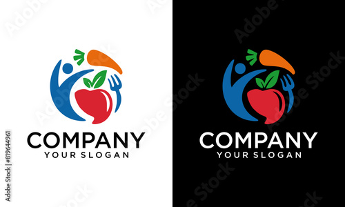 Creative Healthy icon with apple and abstract figure, Apple health care vector logo template,