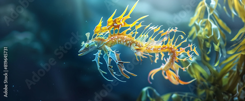 The beautiful color of the leafy sea dragon swims in the vast se photo