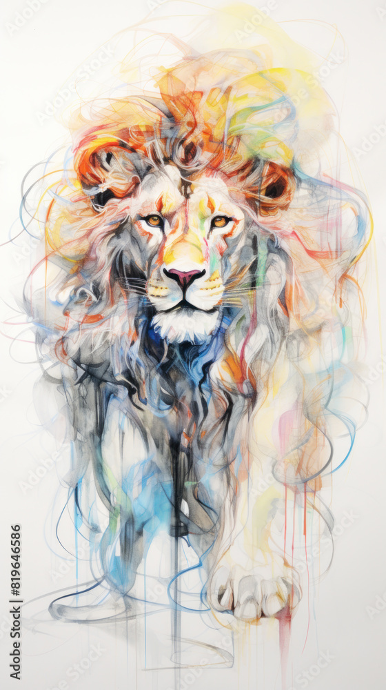 Modern watercolor fire Lion tattoo, watercolor sketch.