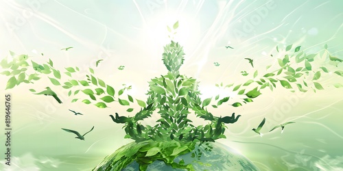 figure made of leaves meditating on top of the Earth international yoga day