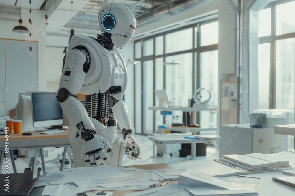 Robot Working on Documents in Modern Office
