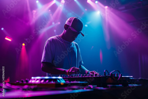 DJ Performing Live with Colorful Stage Lights